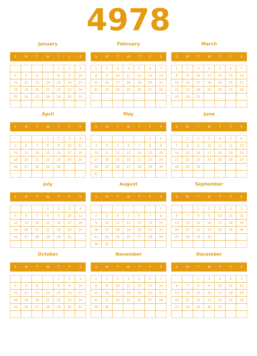Printable 4978 Year Calendars gamboge