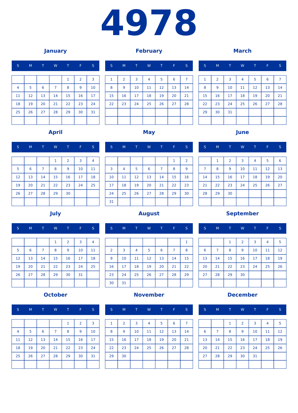 Printable 4978 Year Calendars smalt