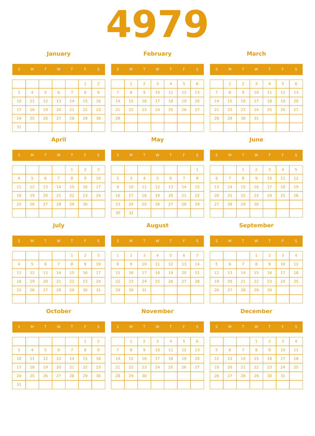 Printable 4979 Year Calendars gamboge