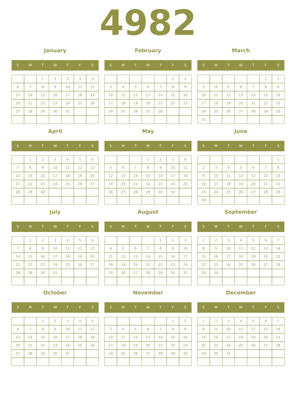 Printable 4982 Year Calendars eburnean