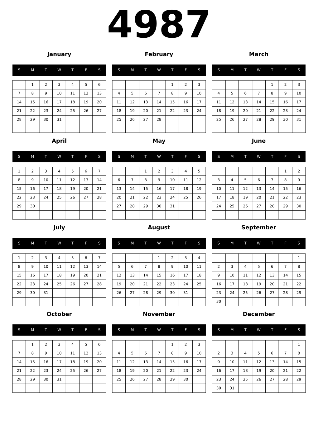 Printable 4987 Calendars