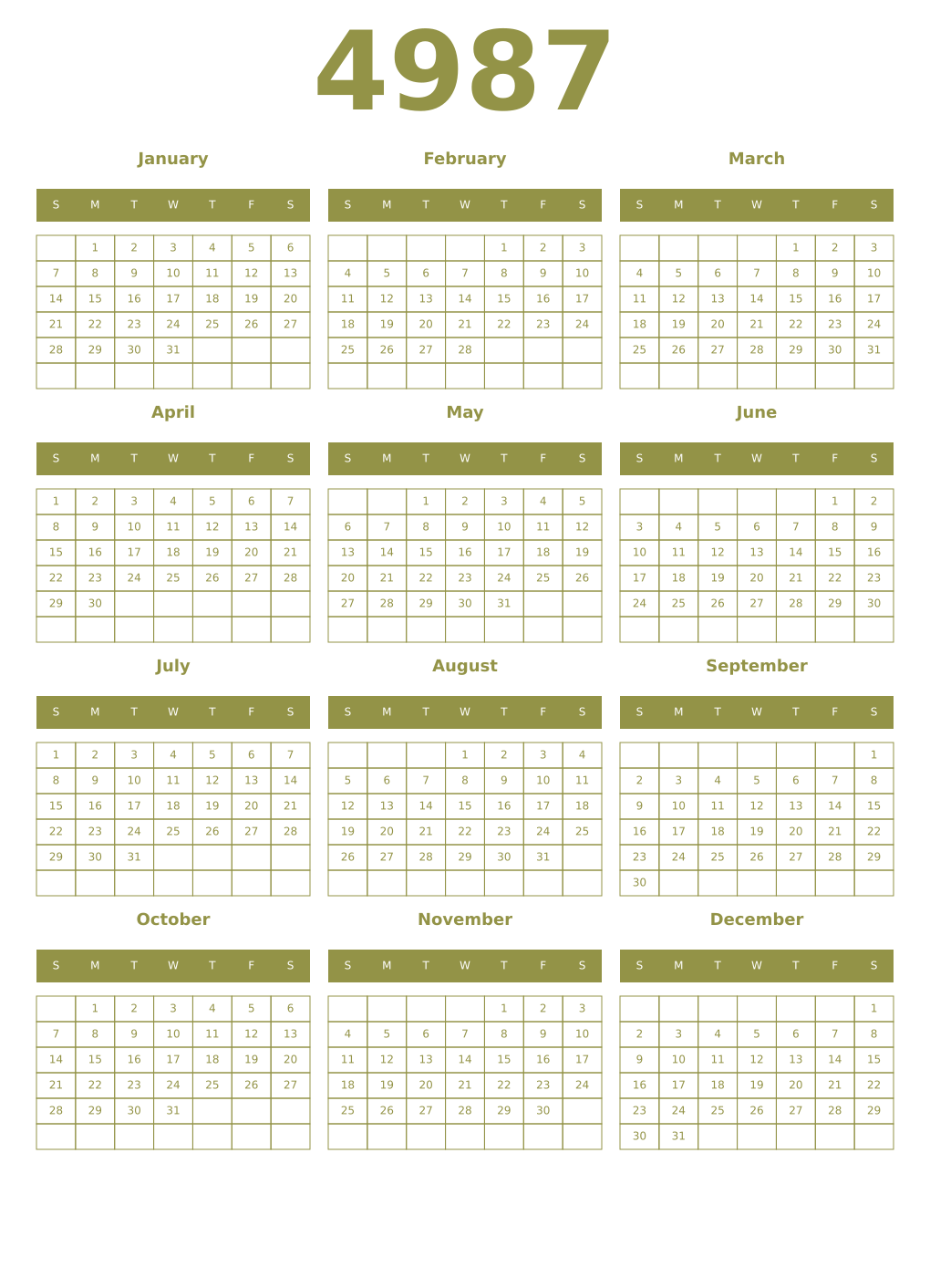 Printable 4987 Year Calendars eburnean