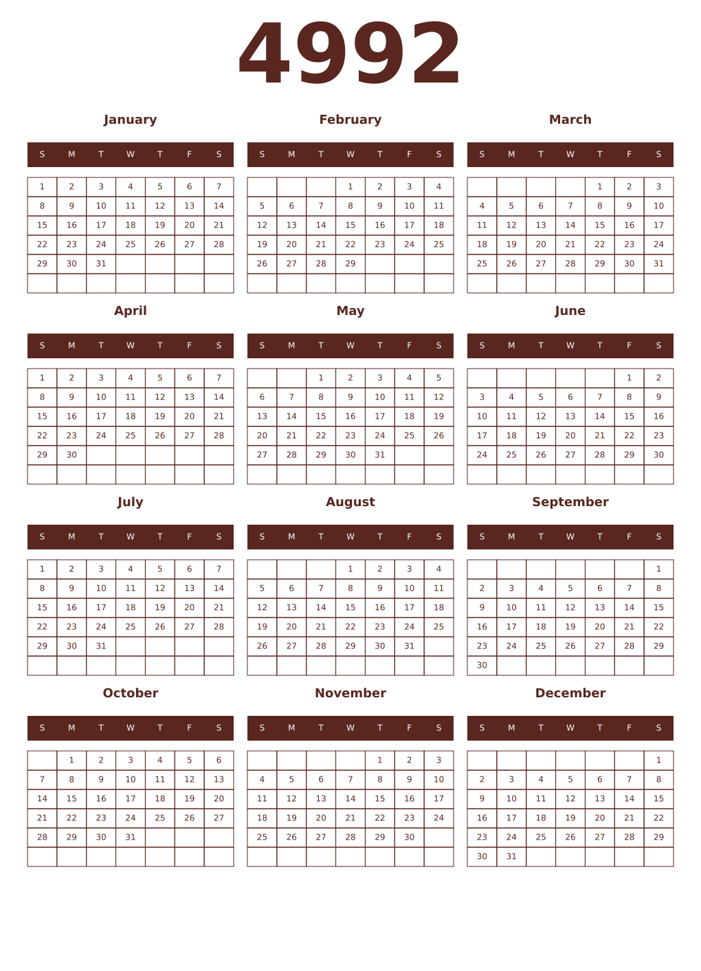 Printable 4992 Year Calendars mortuum