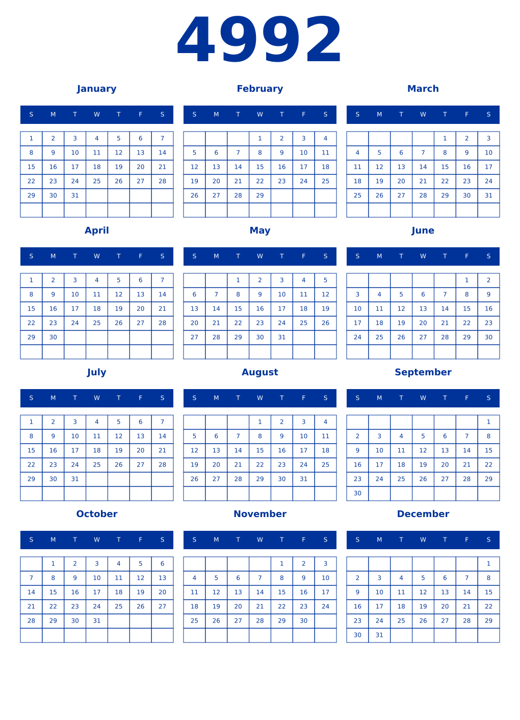 Printable 4992 Year Calendars smalt