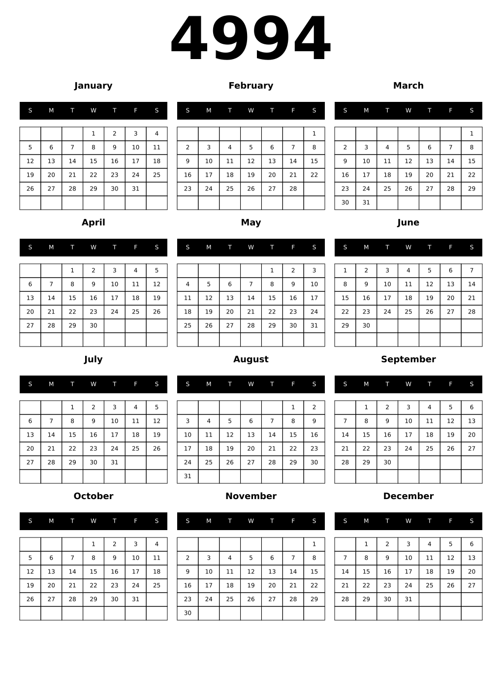 Printable 4994 Calendars
