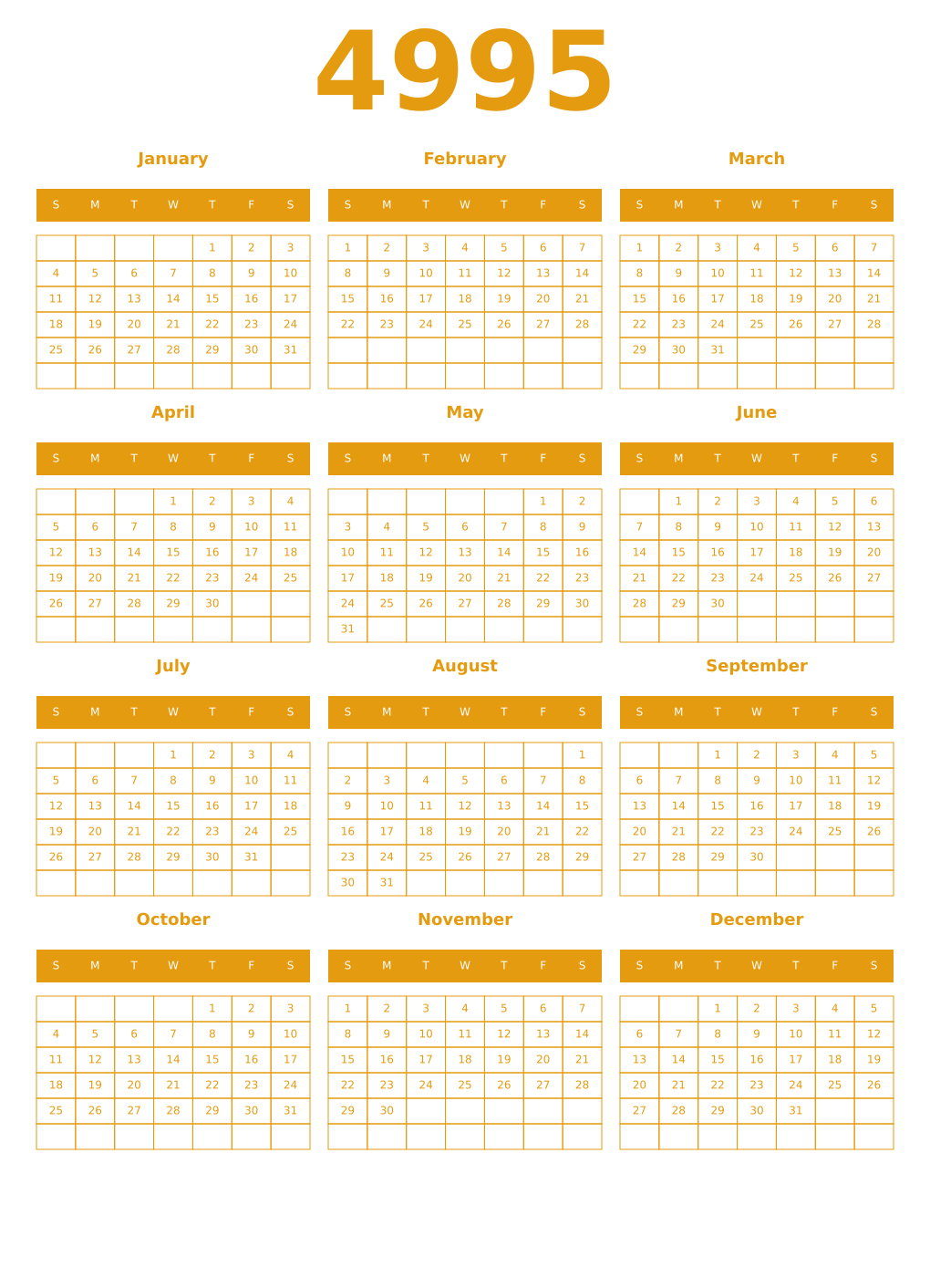 Printable 4995 Year Calendars gamboge