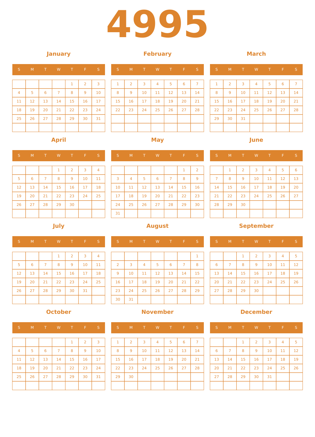 Printable 4995 Year Calendars orange