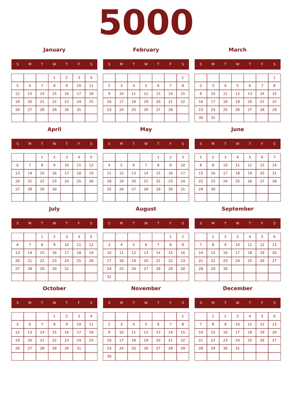 Printable 5000 Year Calendars falu