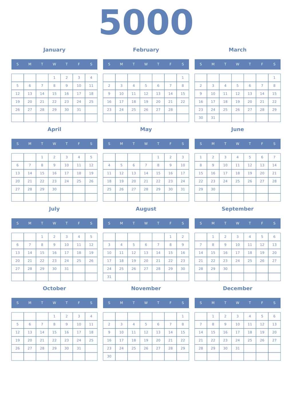 Printable 5000 Year Calendars glaucous