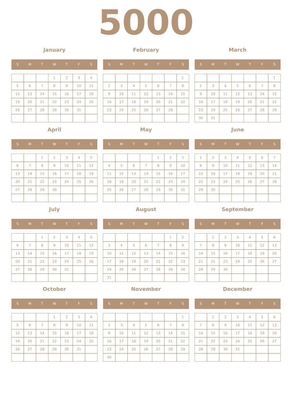 Printable 5000 Year Calendars isabelline