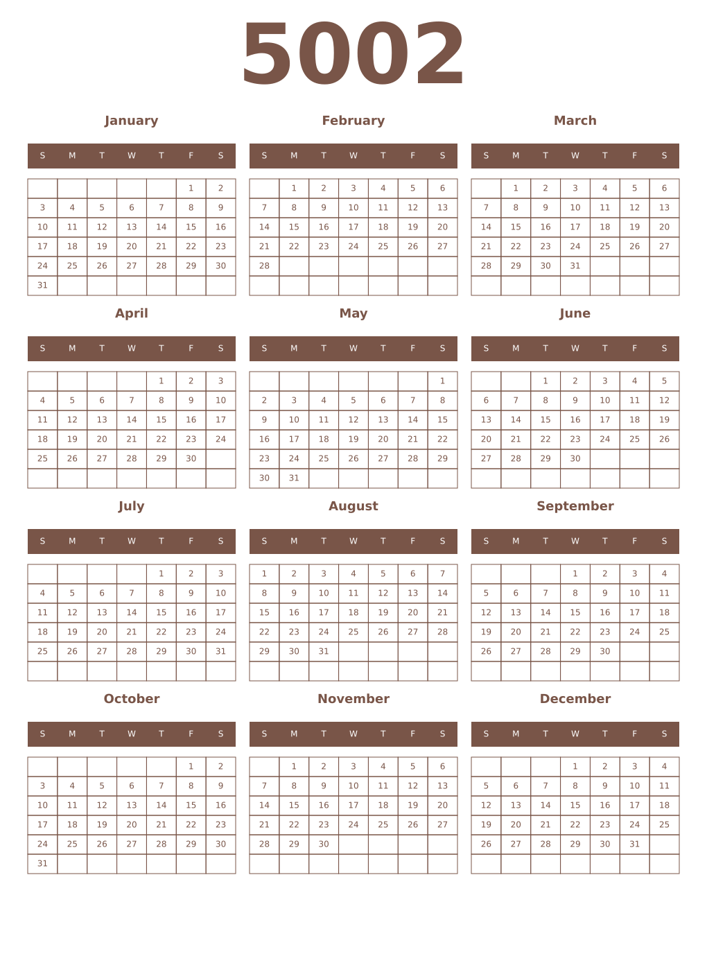 Printable 5002 Year Calendars coffe