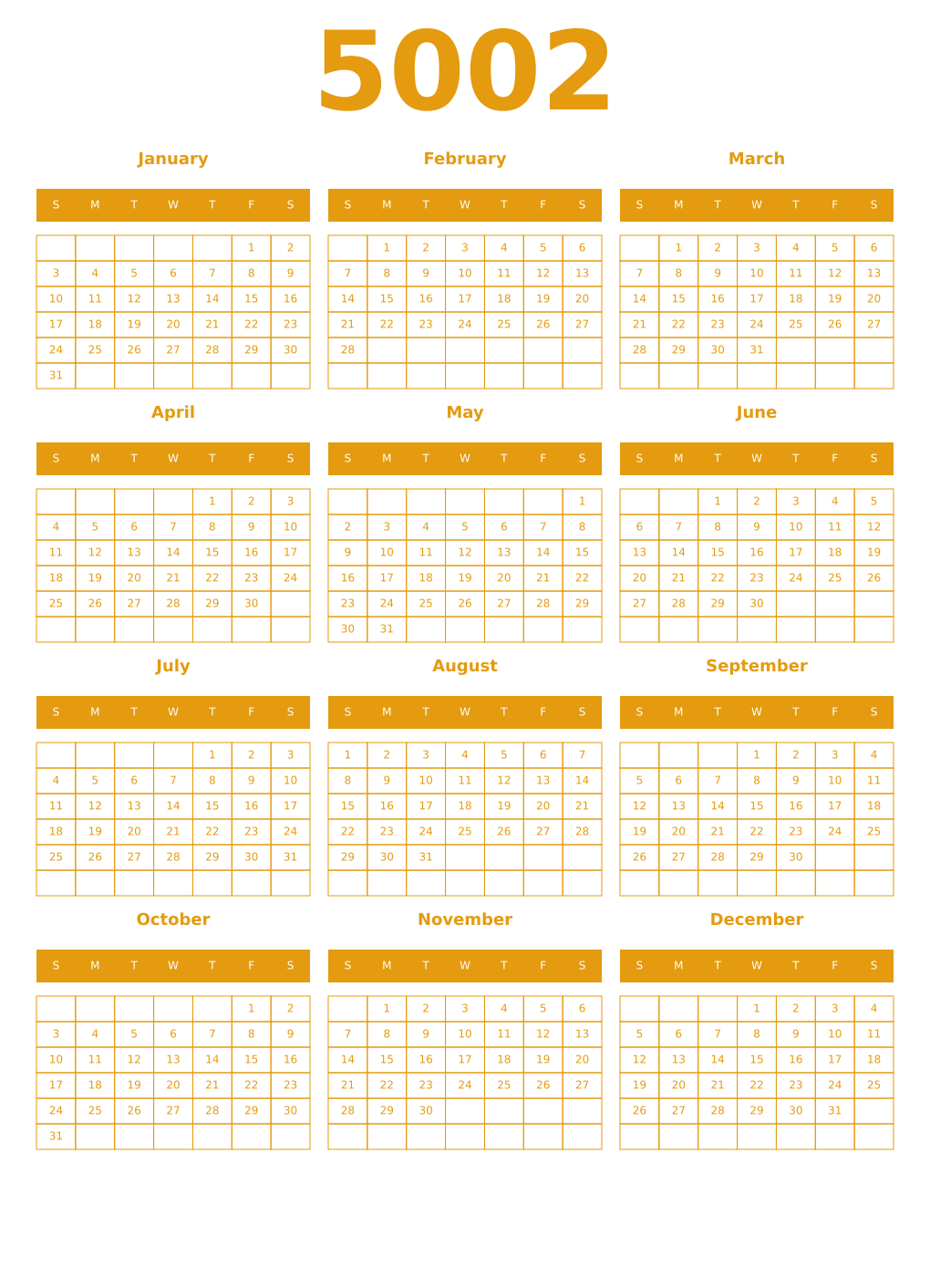 Printable 5002 Year Calendars gamboge