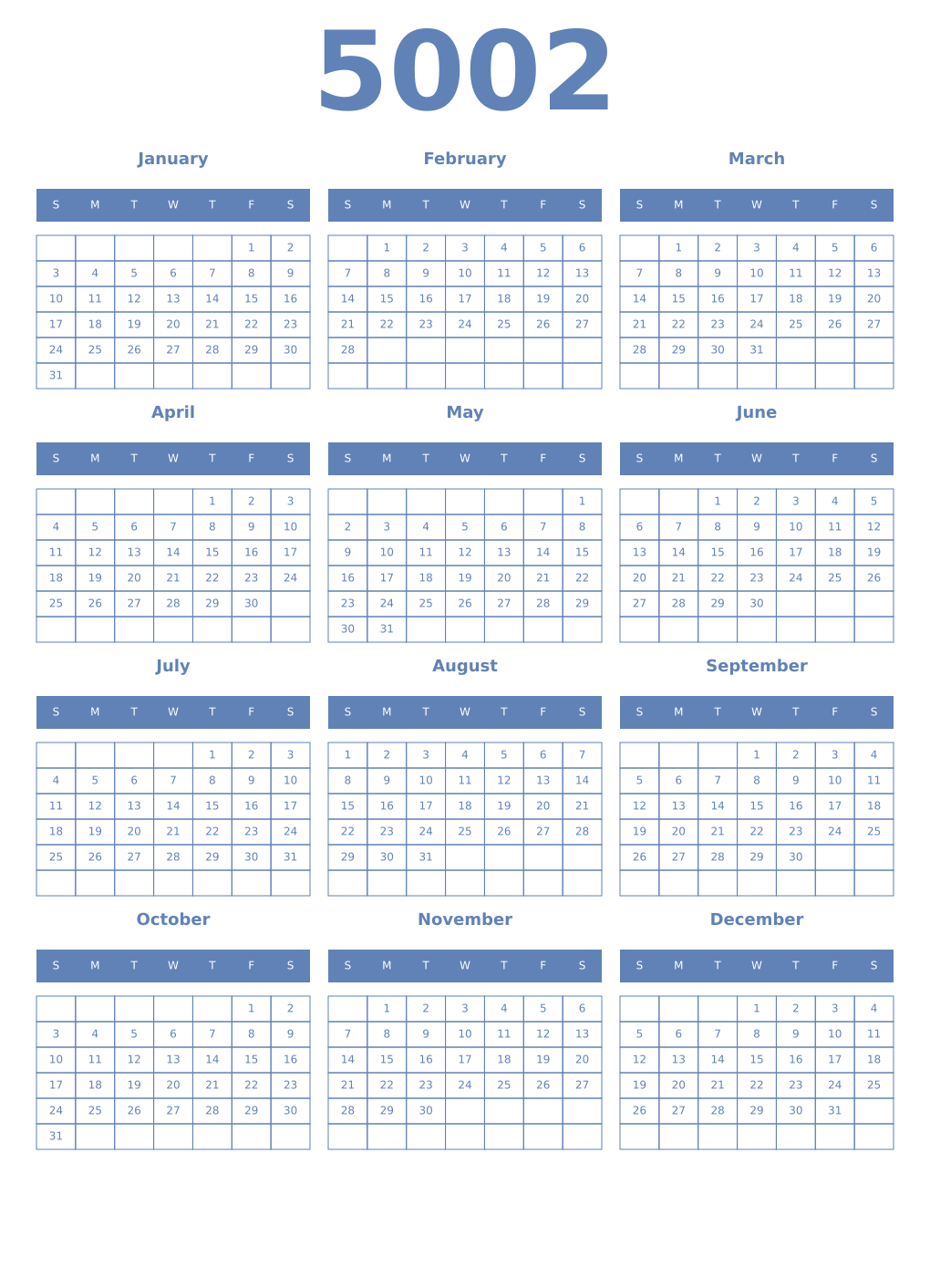 Printable 5002 Year Calendars glaucous