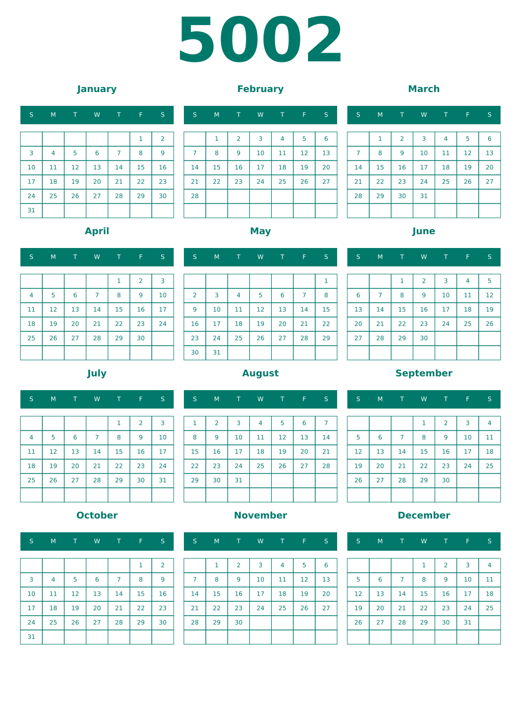 Printable 5002 Year Calendars pastel