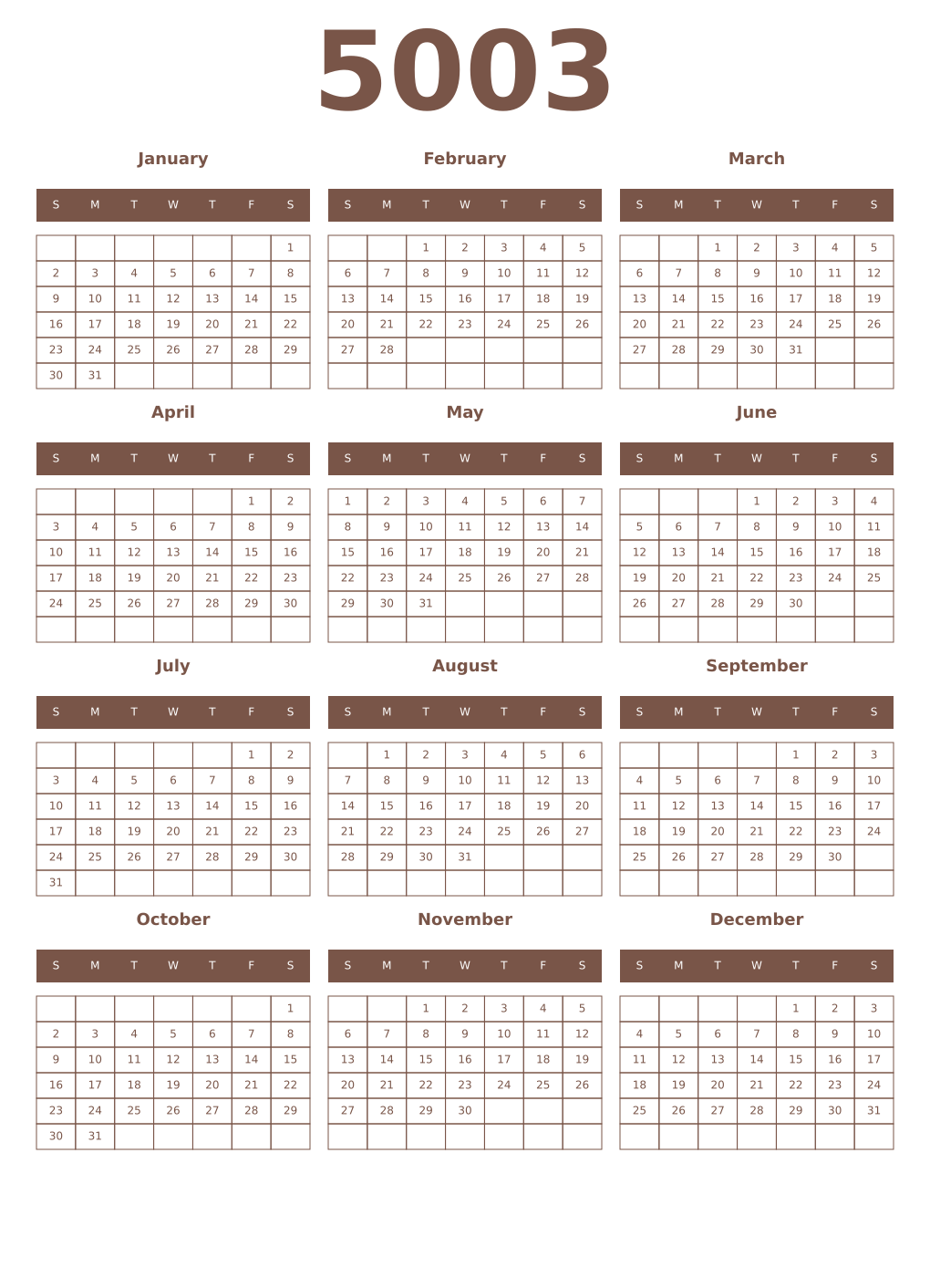 Printable 5003 Year Calendars coffe