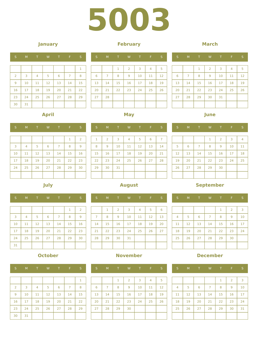 Printable 5003 Year Calendars eburnean