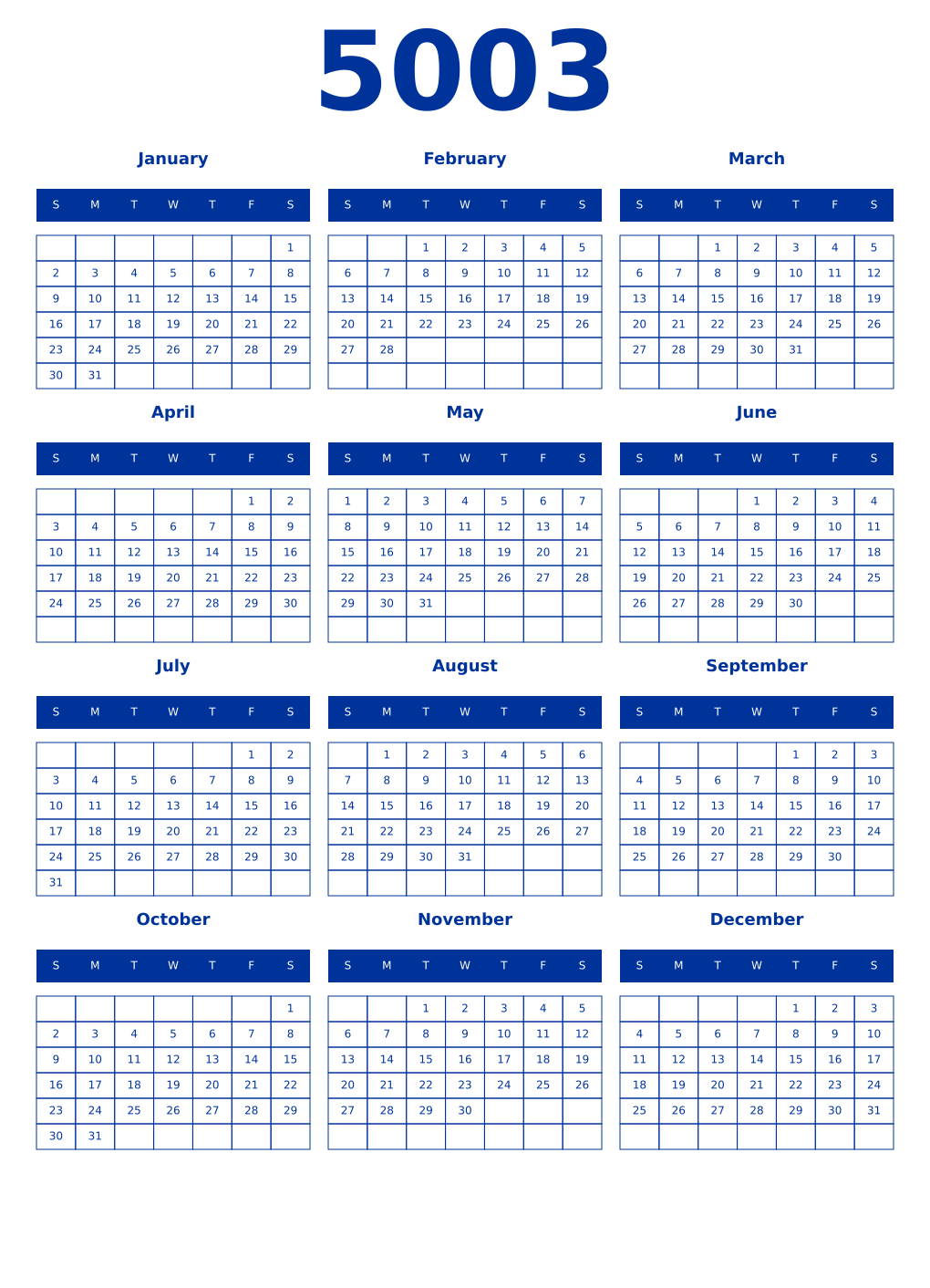 Printable 5003 Year Calendars smalt
