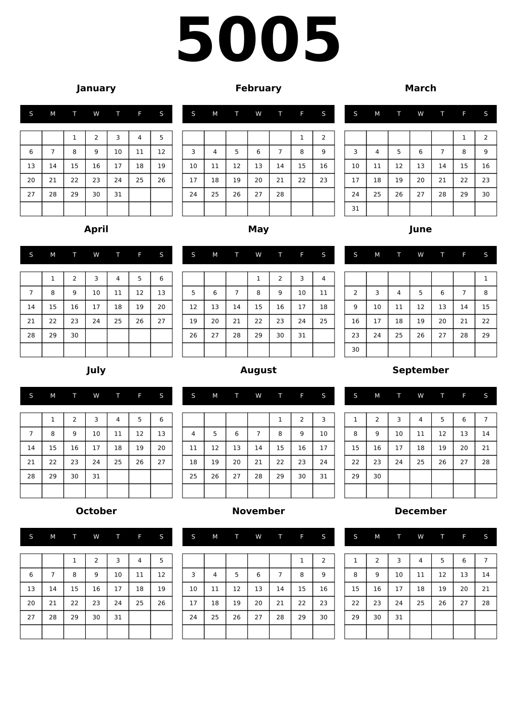 Printable 5005 Calendars