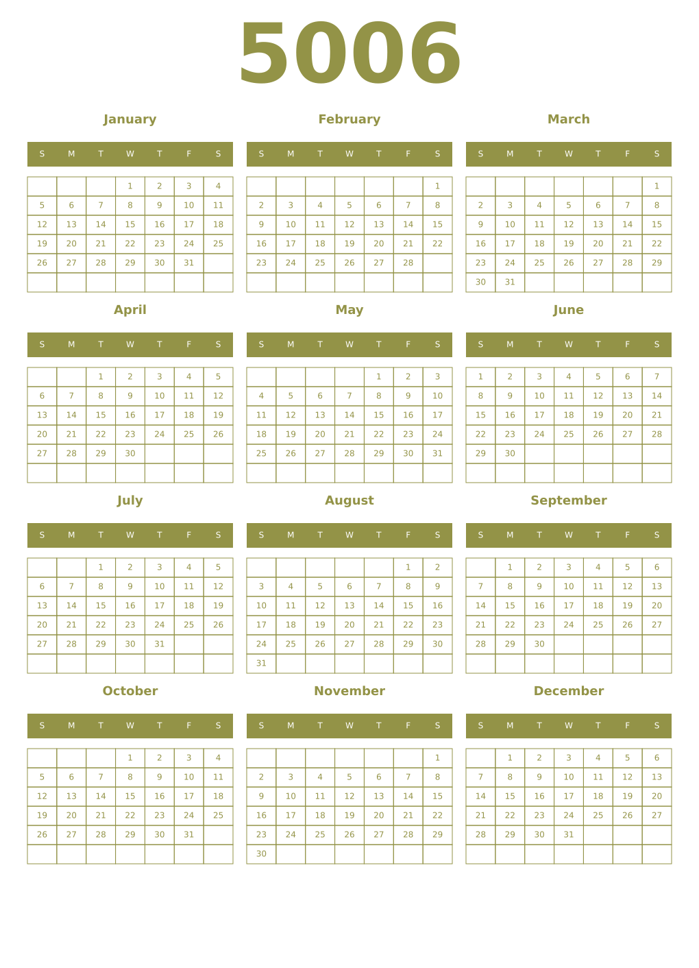 Printable 5006 Year Calendars eburnean