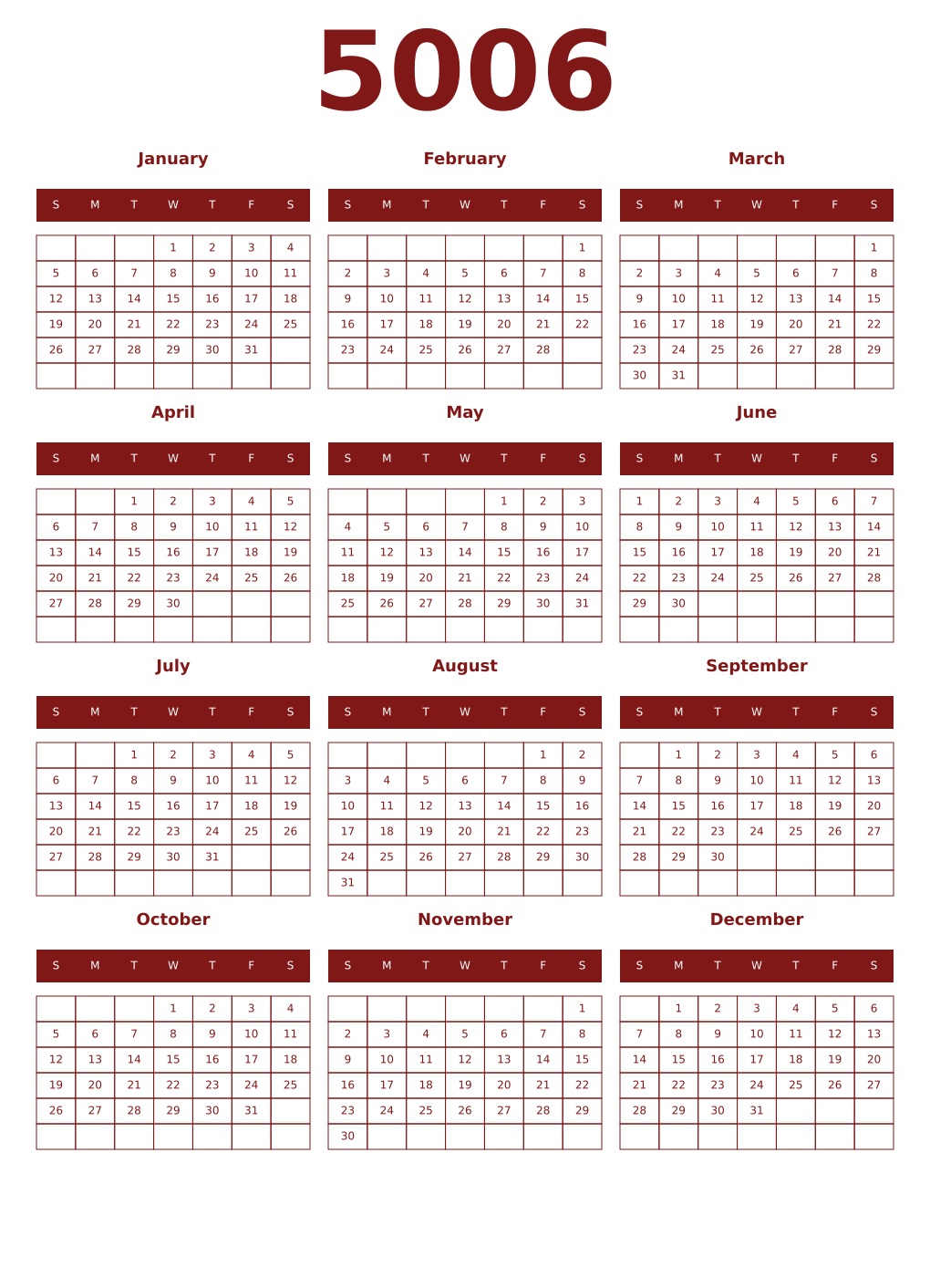Printable 5006 Year Calendars falu