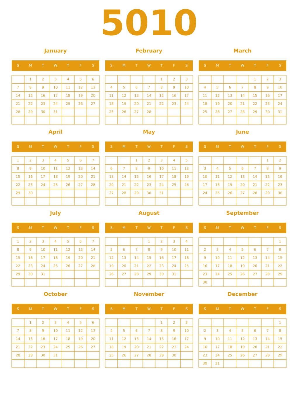 Printable 5010 Year Calendars gamboge