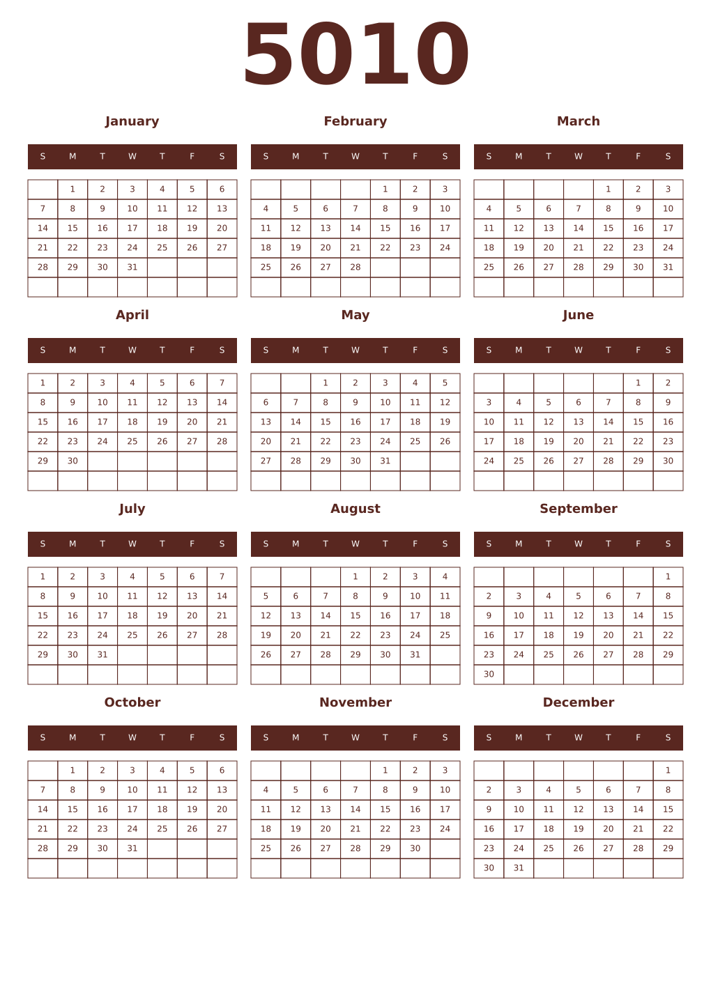 Printable 5010 Year Calendars mortuum