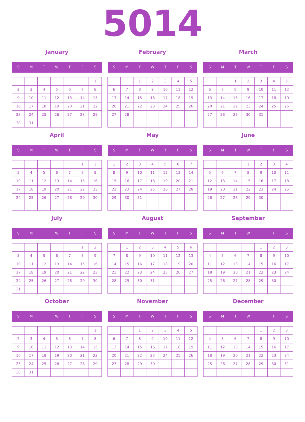 Printable 5014 Calendars