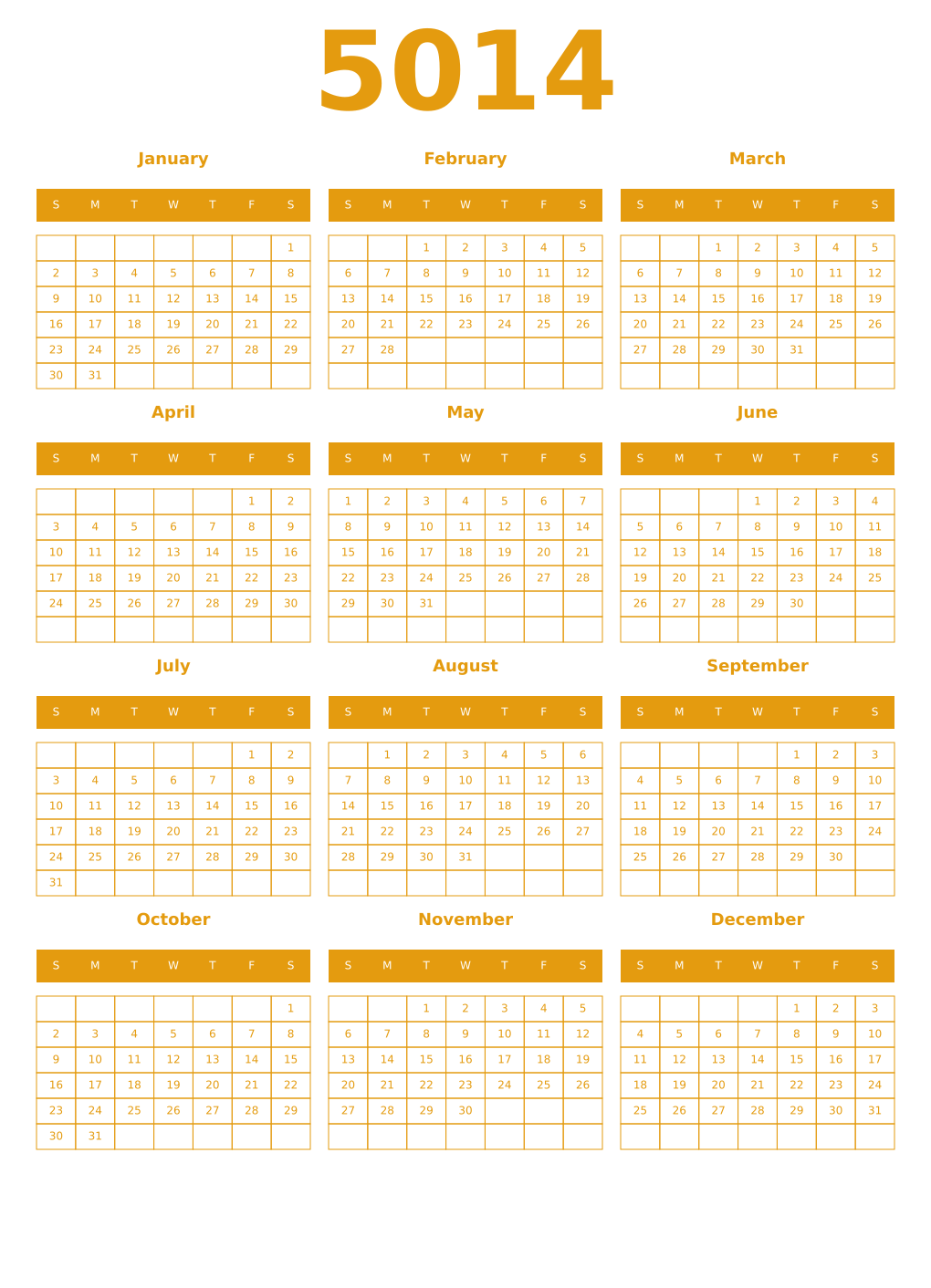 Printable 5014 Year Calendars gamboge