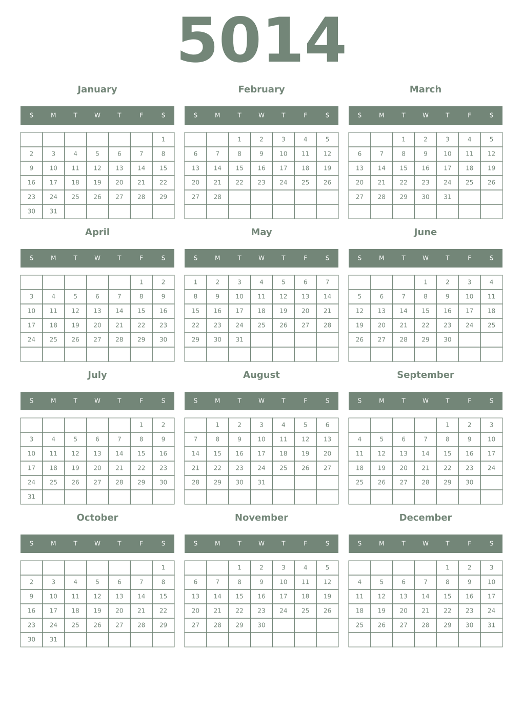 Printable 5014 Year Calendars xanadu