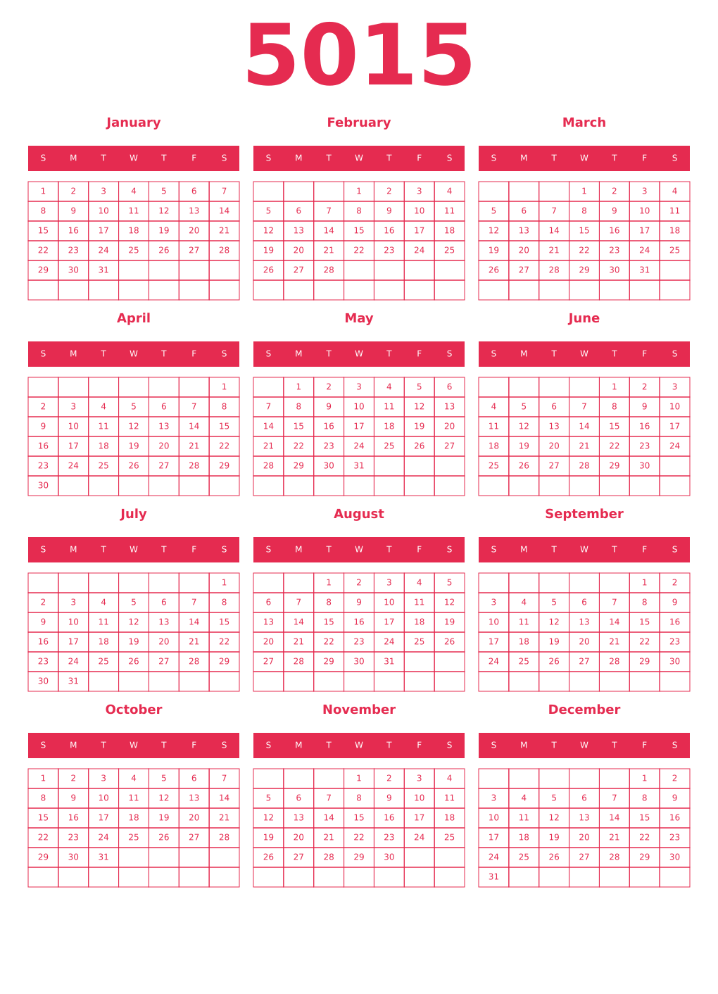 Printable 5015 Year Calendars amaranth