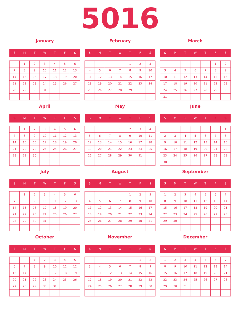 Printable 5016 Year Calendars amaranth