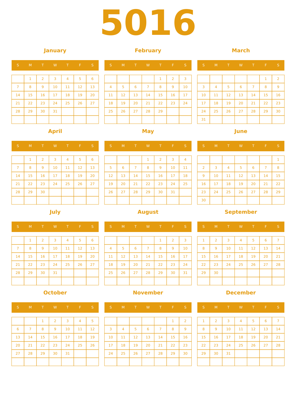Printable 5016 Year Calendars gamboge