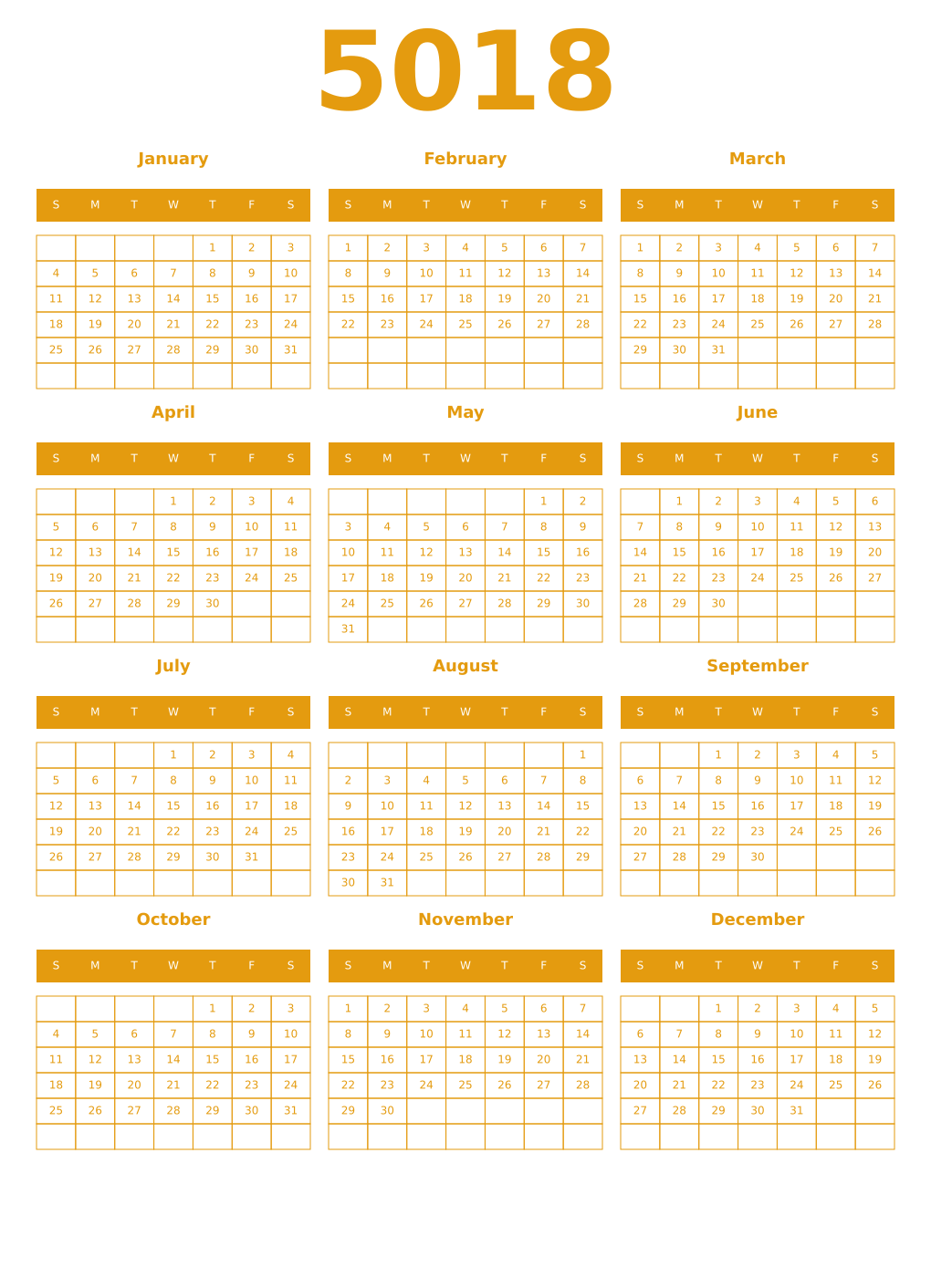 Printable 5018 Year Calendars gamboge