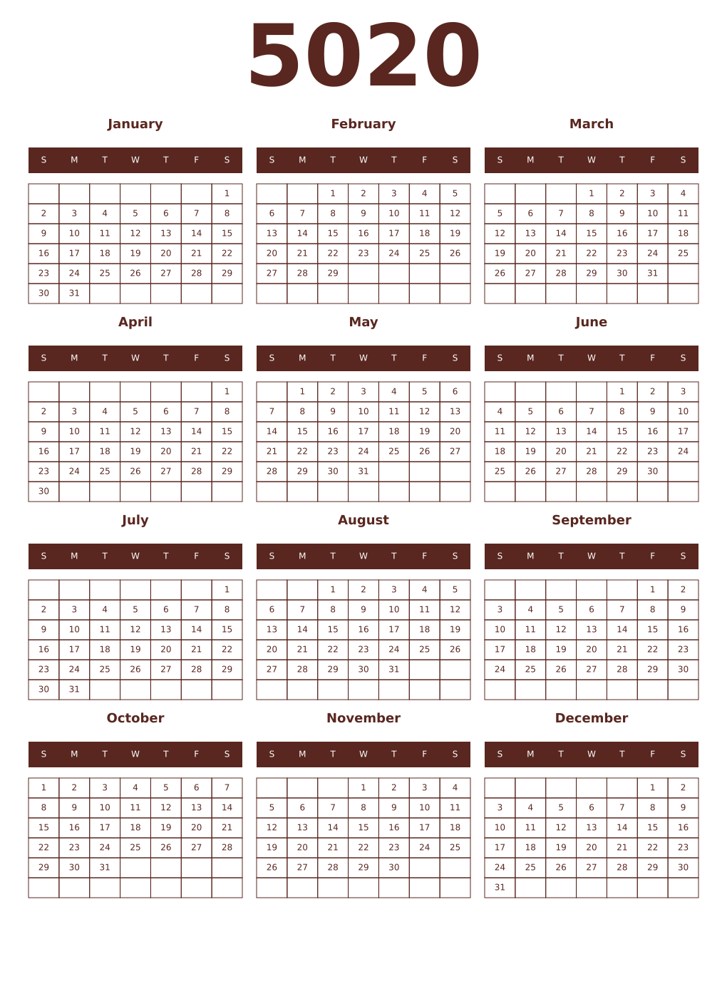 Printable 5020 Year Calendars mortuum