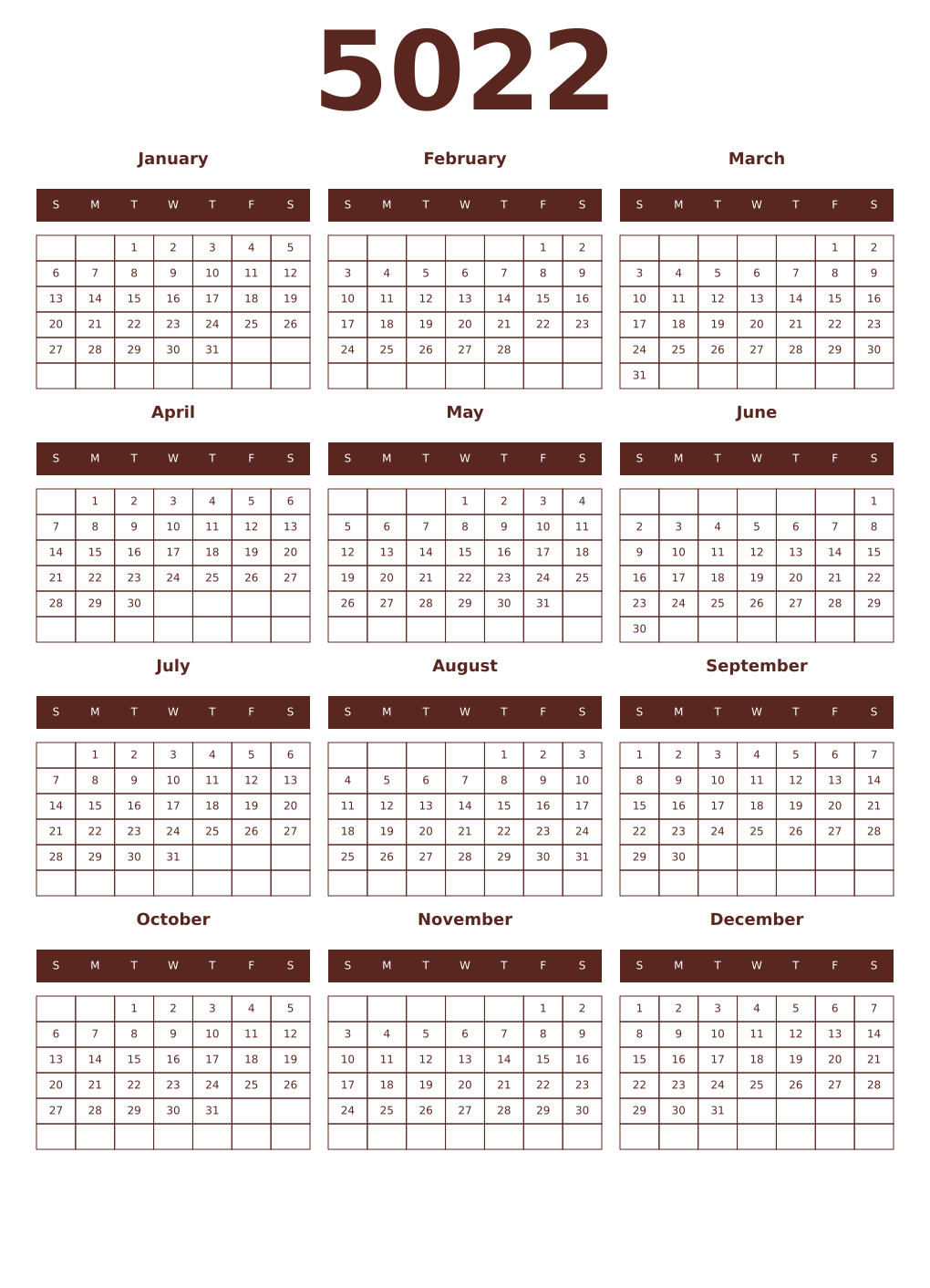 Printable 5022 Year Calendars mortuum