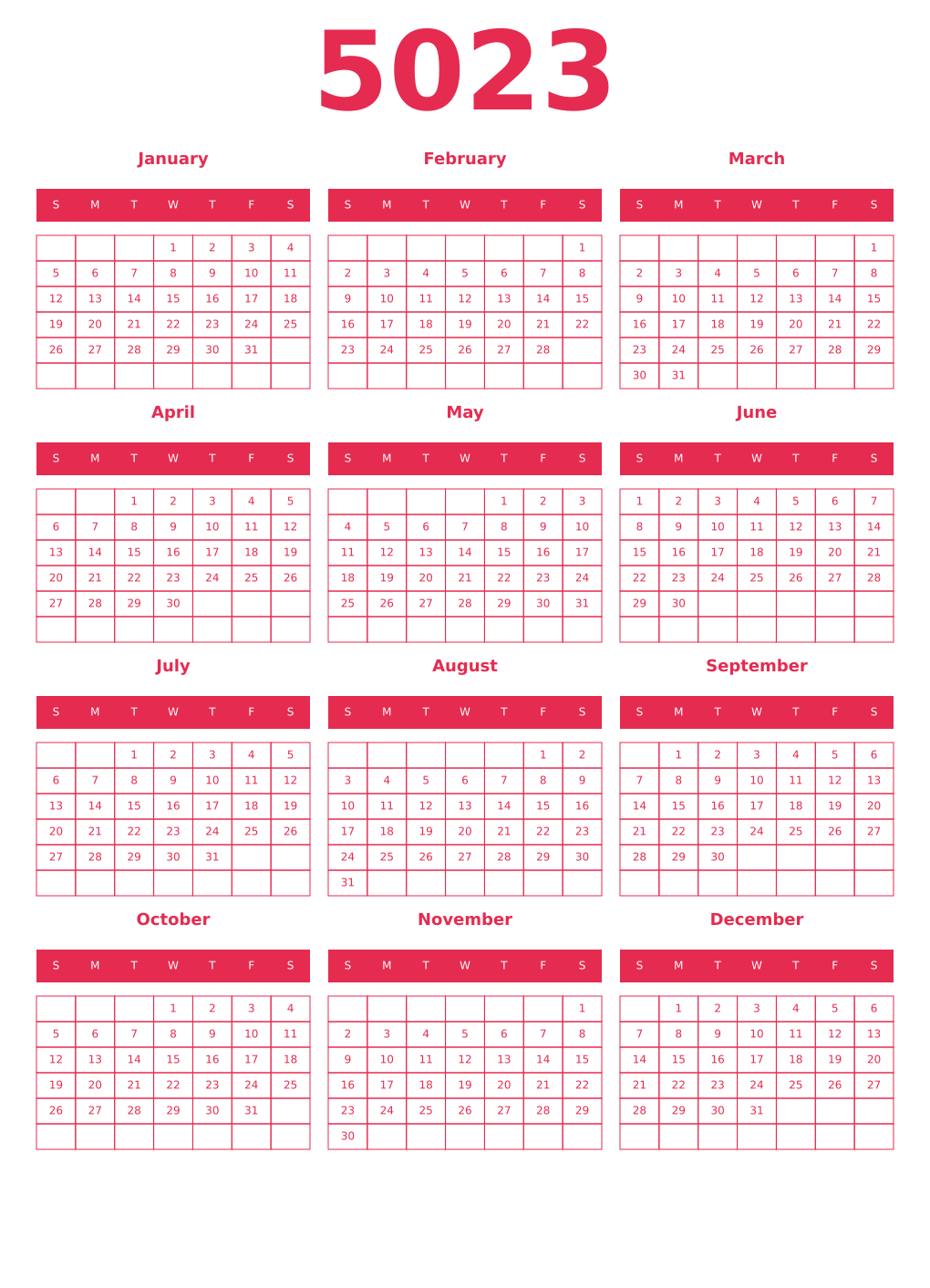 Printable 5023 Year Calendars amaranth