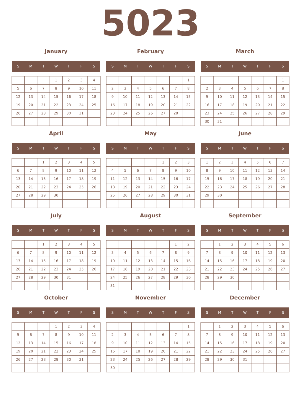 Printable 5023 Year Calendars coffe