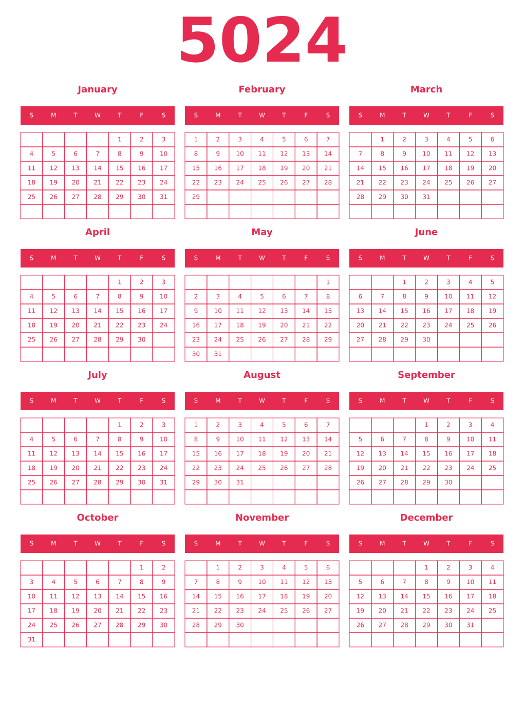 Printable 5024 Year Calendars amaranth