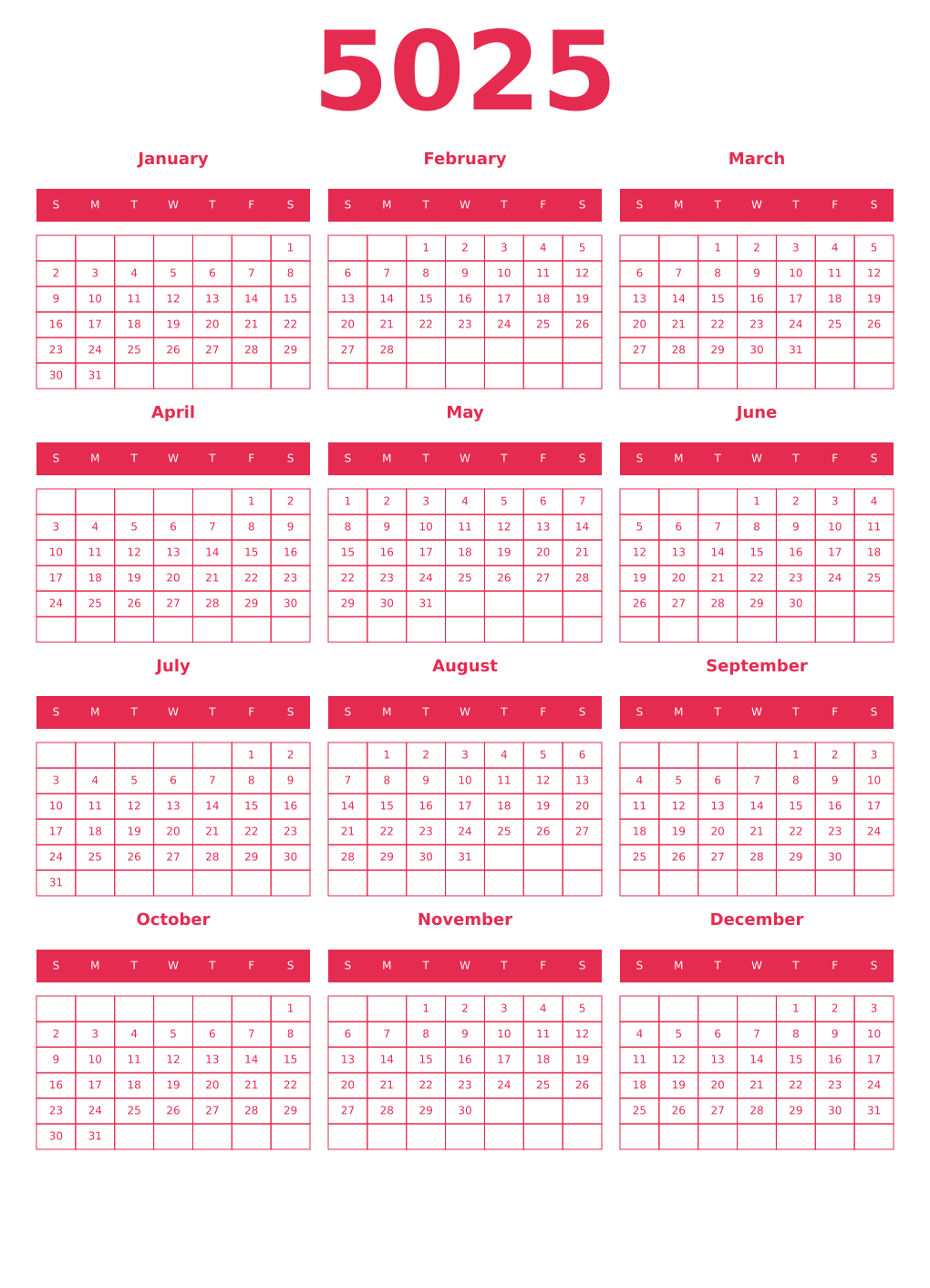 Printable 5025 Year Calendars amaranth