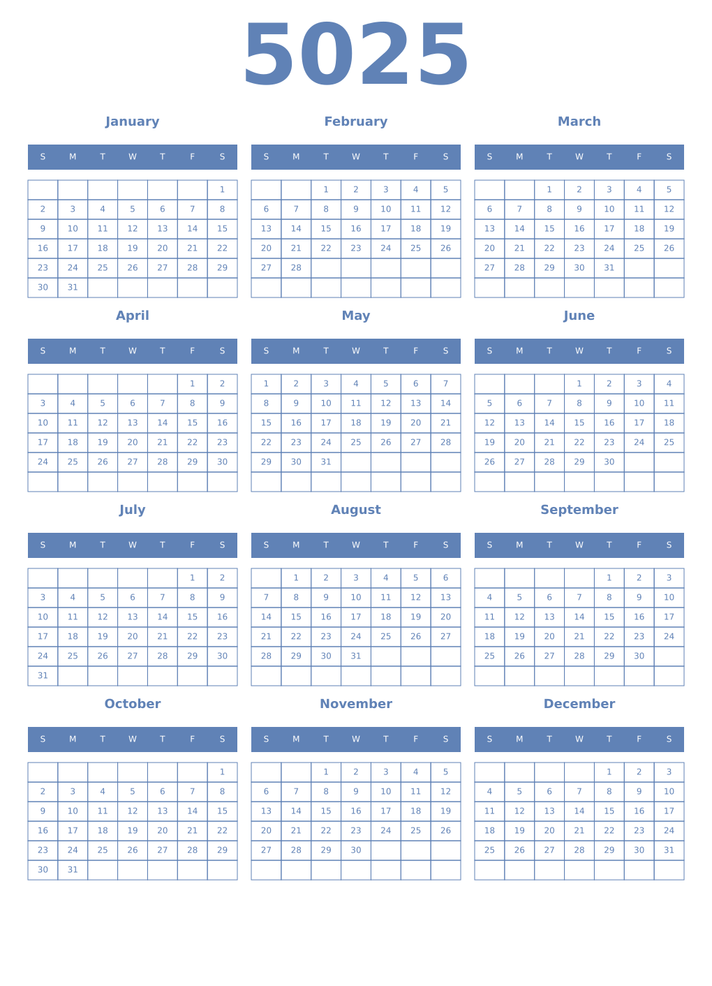 Printable 5025 Year Calendars glaucous