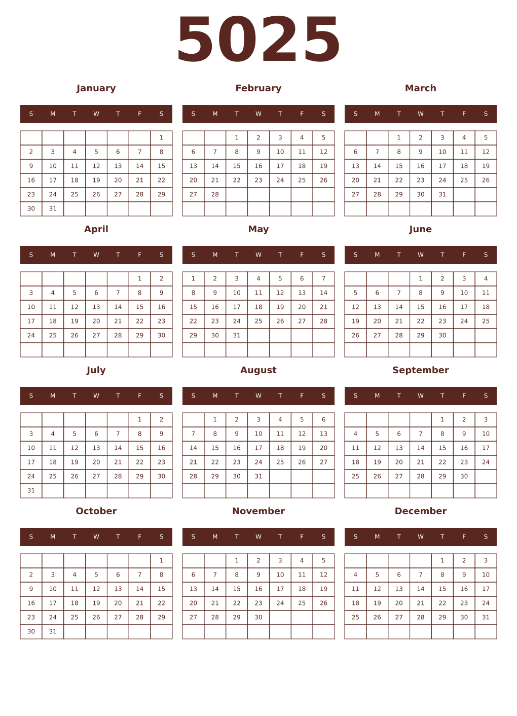 Printable 5025 Year Calendars mortuum