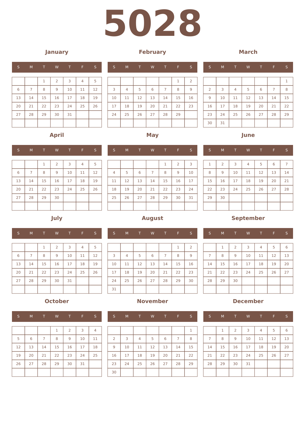 Printable 5028 Year Calendars coffe
