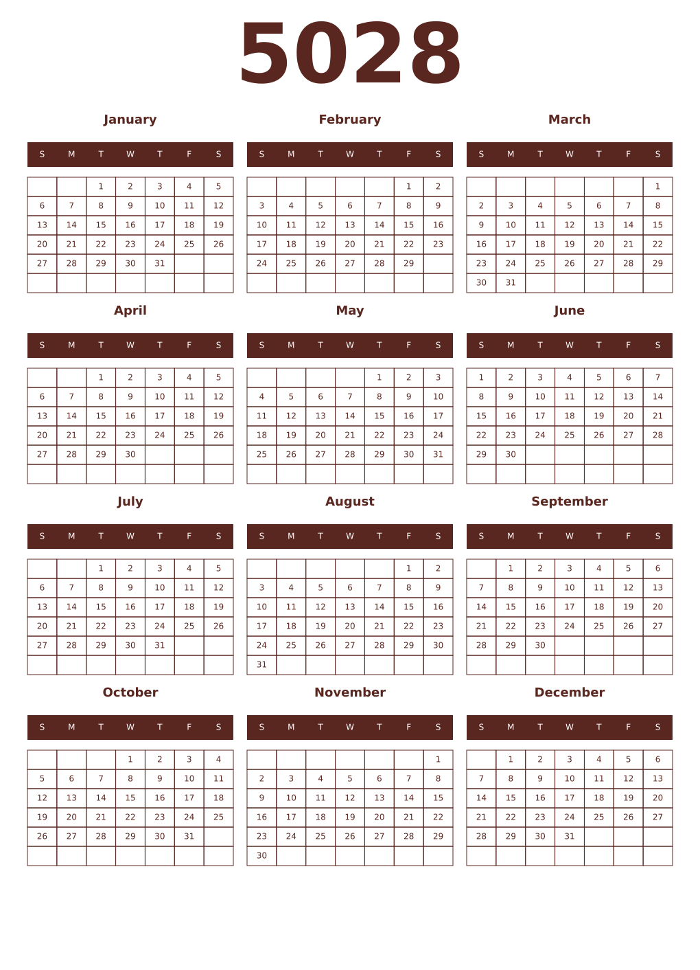 Printable 5028 Year Calendars mortuum