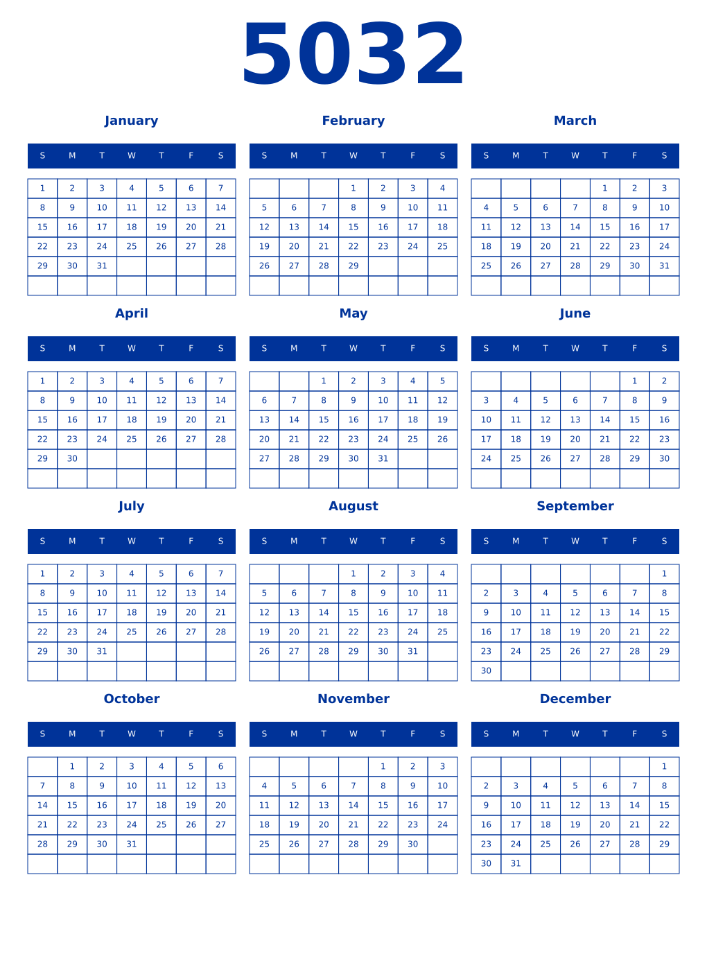 Printable 5032 Year Calendars smalt