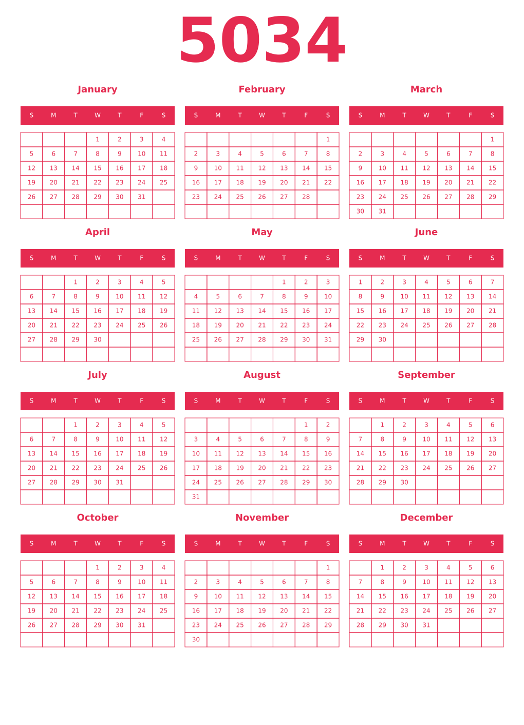 Printable 5034 Year Calendars amaranth