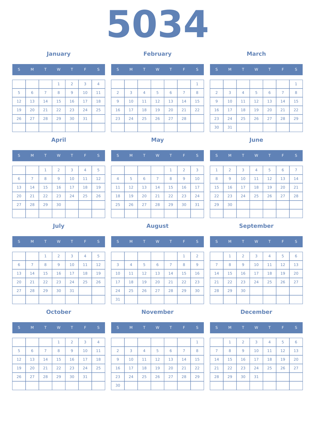 Printable 5034 Year Calendars glaucous
