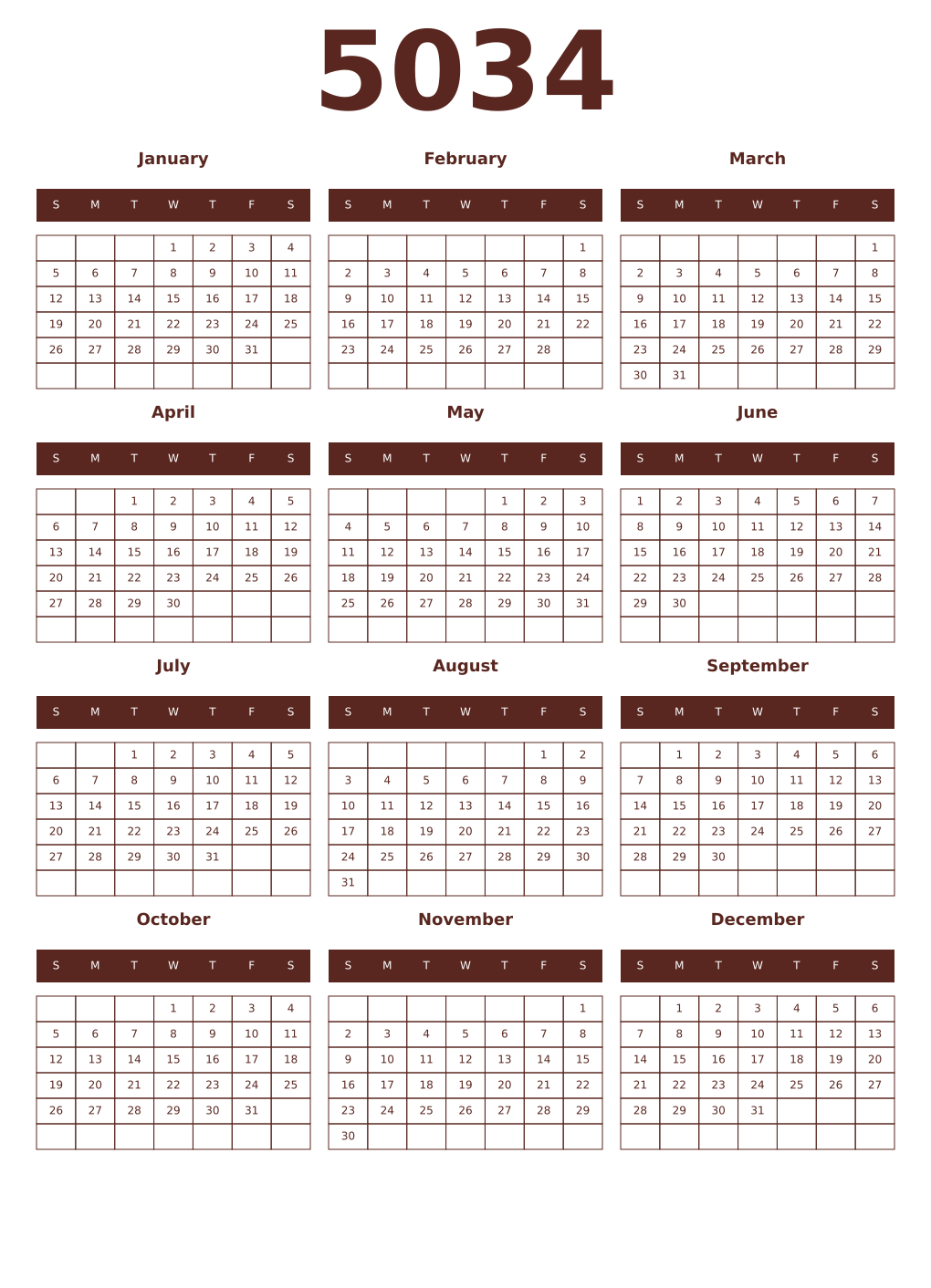 Printable 5034 Year Calendars mortuum