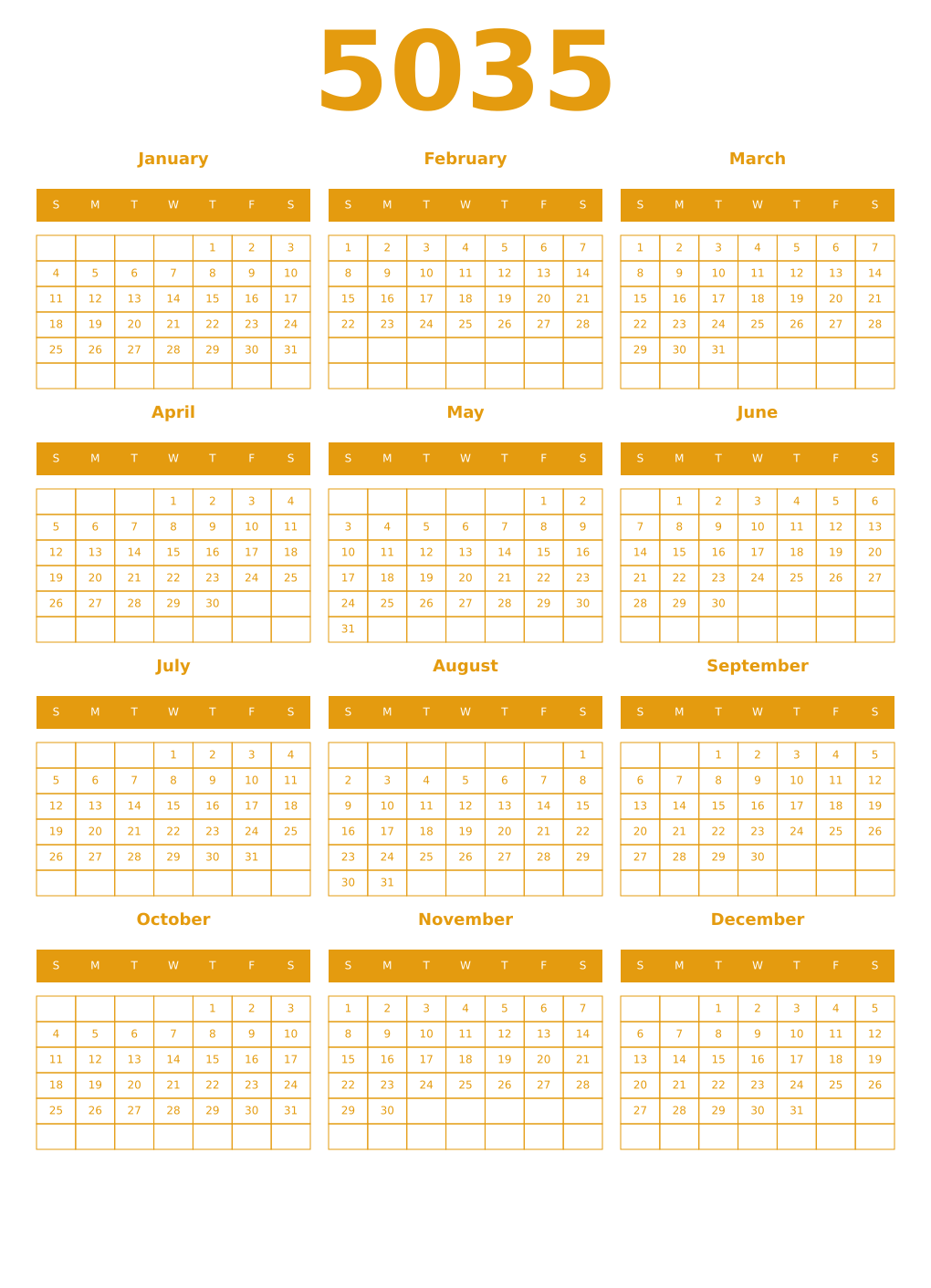 Printable 5035 Year Calendars gamboge