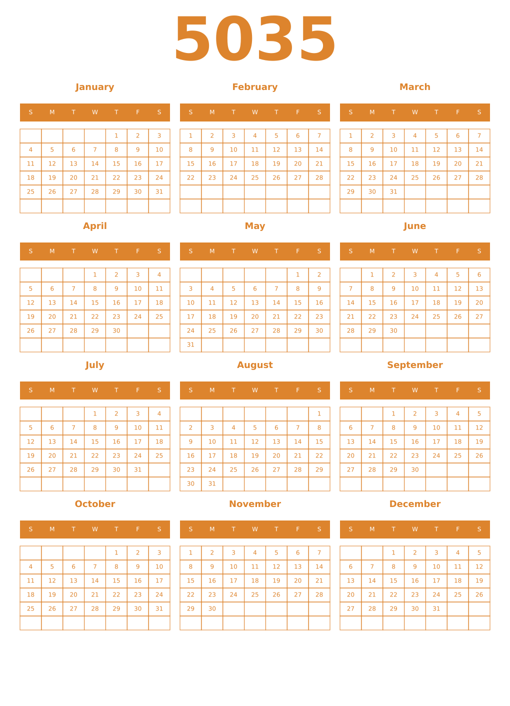 Printable 5035 Year Calendars orange