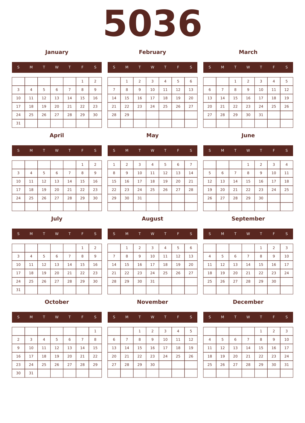 Printable 5036 Year Calendars mortuum